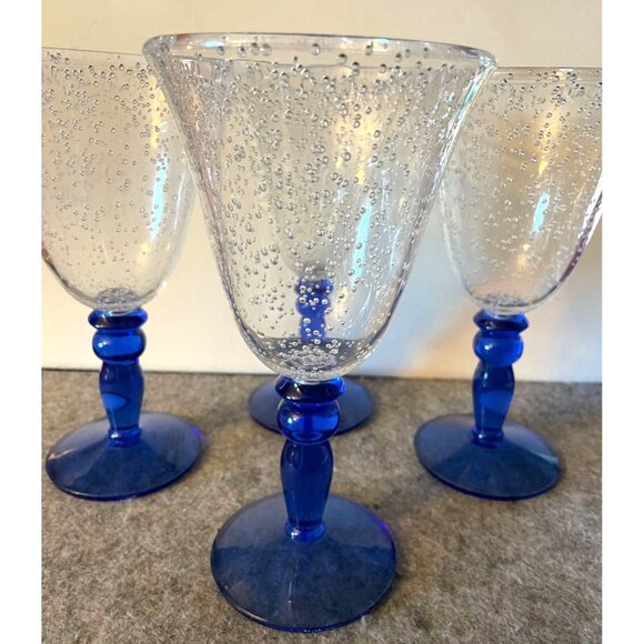 4 XLarge 8" Bubble Effect Bule Stemmed Acrylic Goblets/Wine Glasses #2557 - Picture 2 of 4
